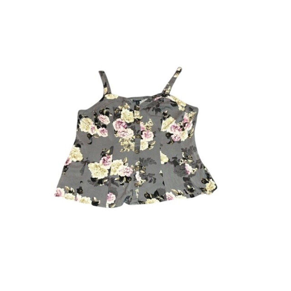 Torrid Grey Floral Button Front Cami Top Women Plus Size 2 Pink Rose Sleeveless